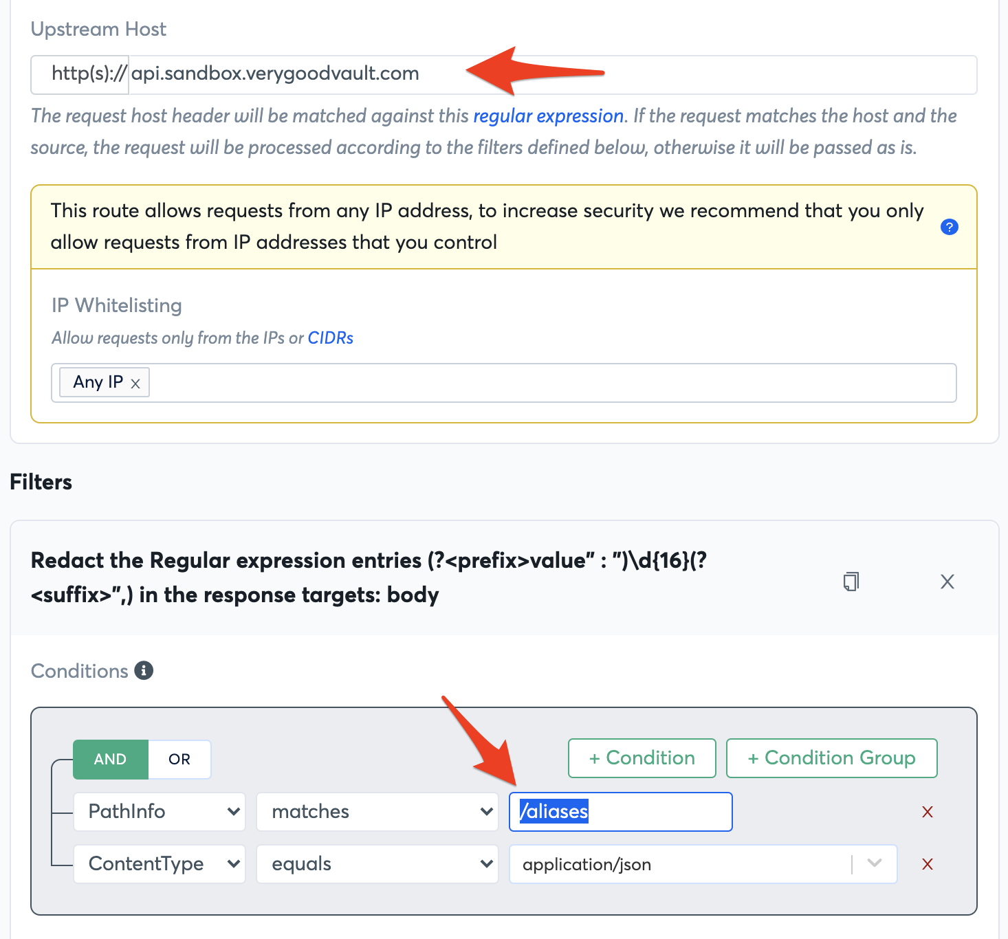 How to hide sensitive data in API response to Create alias